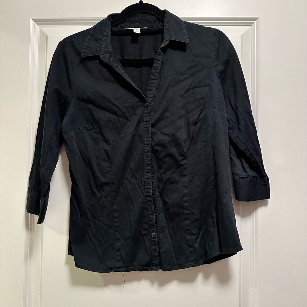 Structured Cotton Button Down with 3/4 sleeves